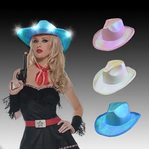 Luce olografica spazio cappello Cowboy per le donne degli uomini ha portato scintillanti cappelli da Cowboy per la festa di natale bomboniere Cosplay