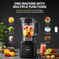 Mixeur Électrique 3-en-1 Haute Puissance 1400W à Commande Rotative, 6 Lames en Acier Inoxydable, Idéal pour Smoothies à Domicile - Prix Usine