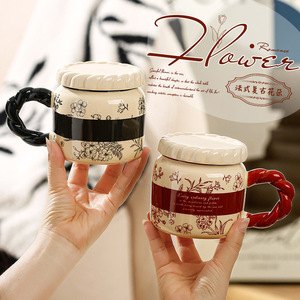 Chaozhou <b>Ceramic</b> <b>Mug</b> With Flower Pattern Retro Design For Home Office Use - Product Image 3