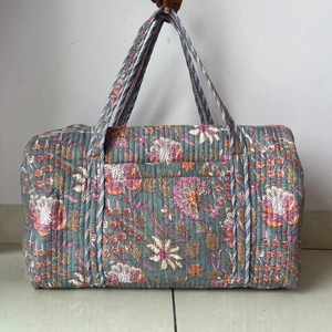 Bolsa de Viaje Ecológica y Duradera de Algodón con Estampado de Bloques, Bolsa de Lona Personalizada con Cremallera, Bolsa de Viaje Grande Acolchada, Estilo Boho Floral, Bolsa de Hospital - Product Image 4
