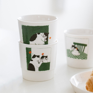 Cute Cat Coffee Mug Nordic Ceramic Mug Without Handle Porcelain Cup for Latte Cappuccino - Product Image 1