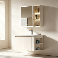 Meuble de salle de bain Lite Lux en aluminium, miroir intelligent, double armoire fermée, étagère latérale, vasque en céramique, garantie 5 ans