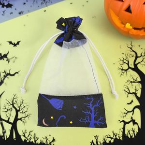 Pochette en organza de coton biologique recyclable personnalisée, emballage cadeau pour bijoux, sacs à bonbons brodés avec cordon de serrage pour Halloween - Product Image 2