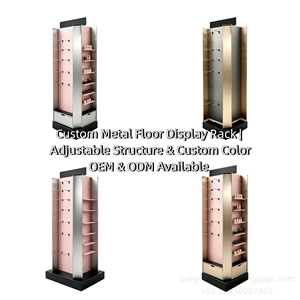 Metal 4‑Sided Rotating Floor Display Stand Pegboard <b>Hook</b> Retail Display Rack For Personal Care Beauty <b>Tools</b> - Product Image 5