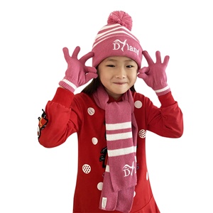 Ensemble <span class=keywords><strong>bonnet</strong></span>, écharpe et gants pour enfants, en tricot long uni 100% acrylique, pour l'hiver en plein air - Product Image 1