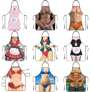 Divertido delantal con estampado digital de hombre musculoso, sexy, para mujer, para limpieza del hogar, fiestas, con patrón creativo y personalizado, antiincrustante, para cocinar. - Product Image 2