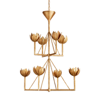Lustre en feuille d'or pour salon, luminaire simple pour chambre à coucher, lampe de salle à manger moderne de style lotus campagnard