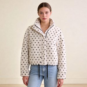 <span class=keywords><strong>Veste</strong></span> en polaire Sherpa à pois pour <span class=keywords><strong>femme</strong></span>, personnalisée OEM ODM, chaude, col montant, cordon de serrage, coupe courte, style <span class=keywords><strong>Teddy</strong></span> <span class=keywords><strong>Bear</strong></span>, vêtement d'extérieur - Product Image 1