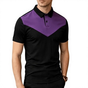 Mens Color Blocked Print for <b>Shirt</b> Short Sleeve <b>Black</b> Purple Knitted Breathable Quick Dry Casual Lightweight 220 GSM Golf - Product Image 1