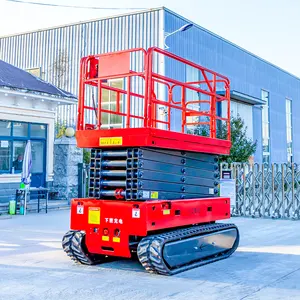 Gunting mobil roda Crawler hidrolik 4-16m, gunting angkat platform kerja mengangkat vertikal