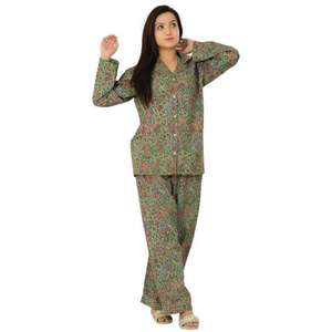 Women Floral Pattern Pajama Set 100% Cotton Long Sleeve Button Shirt and <b>Pants</b> Soft Lightweight Breathable Summer Sleepwear Set - Product Image 1