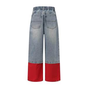Pantalon en jean ample Huanqiu, style streetwear rétro, indigo délavé, texte rouge brodé, jeans de créateur pour homme - Product Image 3