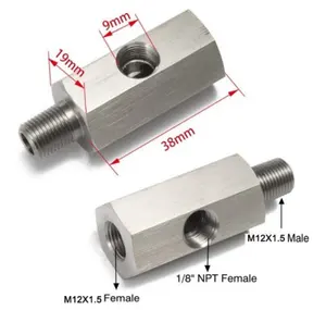  Sensor Tekanan Bahan Bakar Tee Adapter-M12 * 1.5 Pria Ke M12 * 1.5 Wanita dengan 1/8 NPT Gauge Port Adapter Turbo Supply Line T Ss304