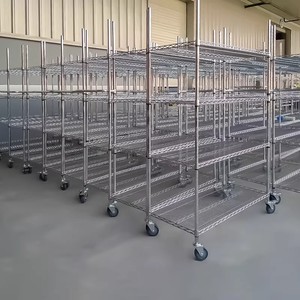 מדפי רשת תיל מצופים כרום ביתיים עם גלגלות מעובות ומדפי מתכת תעשייתיים אנטי-סטטיים לאחסון - Product Image 1