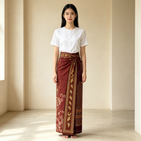 Kain Batik Sarung Thailand yang Sedang Tren 100% Poliester Peach Skin Ramah Lingkungan Bernapas dengan Cetakan Jelas untuk Pakaian Etnik Anak Perempuan.