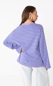 Camicia <span class=keywords><strong>Oversize</strong></span> a Righe in Cotone per <span class=keywords><strong>Donna</strong></span> - Top Blu Lilla a Maniche Lunghe Vestibilità Comoda, OEM/ODM da Fabbrica di <span class=keywords><strong>Abbigliamento</strong></span> Cinese - Product Image 4