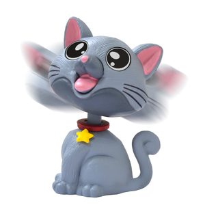 Bobblehead Premium - Décoration de tableau de bord Chat Gris pour Voiture, Maison et Bureau, Élégant Cadeau Porte-Bonheur pour des Vibes Positives - Product Image 4