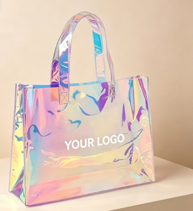Sacs de shopping en PVC transparents holographiques à motif de lettres pliables avec logo personnalisé, fermeture à glissière, taille extra large - Product Image 4