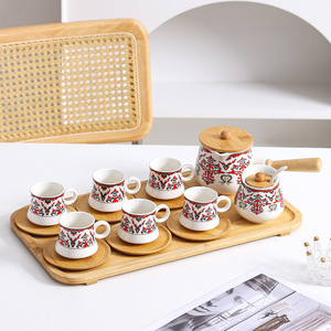 Bohemia Style Coffee Cup and Sugar Jar <b>Arabic</b> <b>Tea</b> <b>Set</b> with Wooden Tray Ceramic Coffee <b>Set</b> - Product Image 5