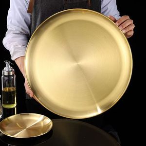 304 Stainless Steel <b>Round</b> <b>Tray</b> Gold Silver Korean BBQ Plate Vegetable <b>Serving</b> <b>Tray</b> Hotel Food Western Cake Buffet Plate - Product Image 3