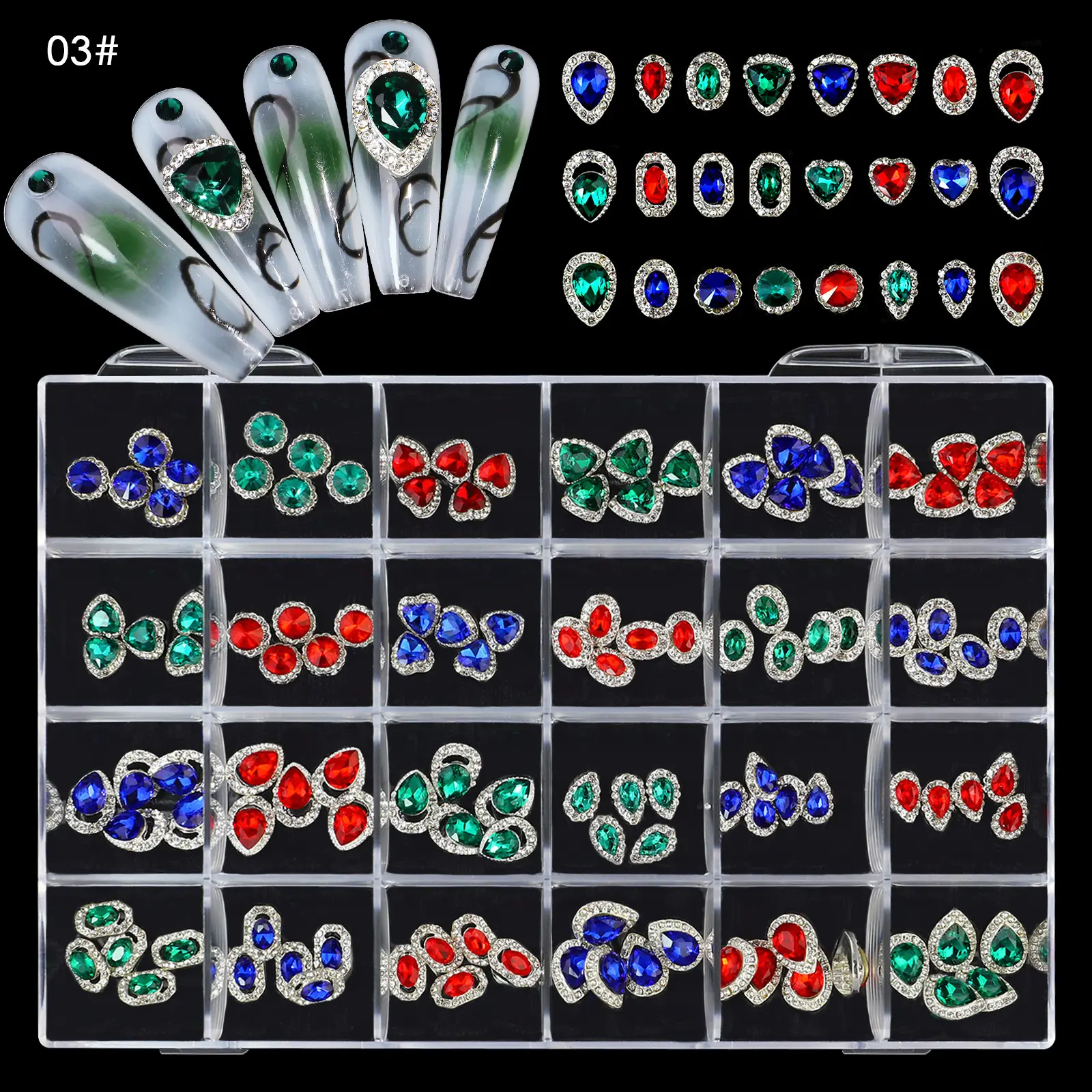 TSZS, разноцветные 24 Сетки, смешанное сердце, капля, Бабочка, сплав, 3D сплав, Набор декоративных украшений для ногтей