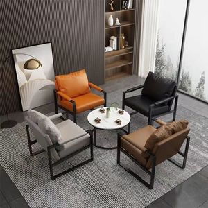 Fauteuil simple de style nordique, structure en cuir, fauteuil de salon, design ergonomique, utilisation en appartement de petite taille - Product Image 2