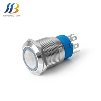Bouton-poussoir métallique 19 mm 12 V avec anneau lumineux LED bleu pour voiture, étanche IP65, 3A, 1NO1NC