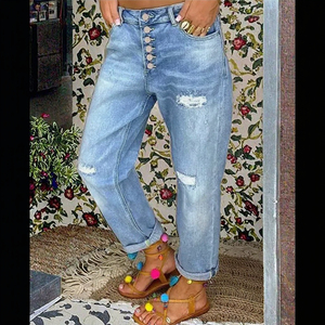 Jeans de mezclilla para mujer, de cintura baja, holgados, rectos, transpirables, informales, de moda, novedad de verano 2025, venta al por mayor para boutiques - Product Image 3