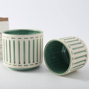 Jardinière en céramique por sol jardin plantation Pot de fleur en céramique rayé simple et frais créatif dispositif de fleur de plante verte nordique - Product Image 3