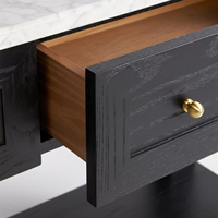 Console contemporaine en bois massif avec dessus en marbre avec 2 tiroirs pour entrée, entrée, décoration salon