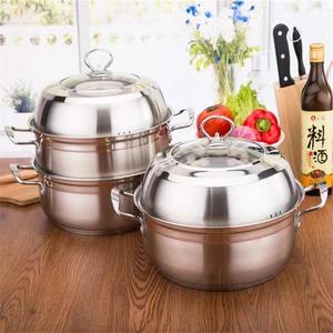 Olla para sopa de acero inoxidable de doble capa con tapa, vaporera multifuncional para cocinar y servir - Product Image 1