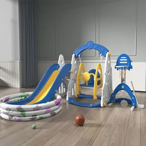 Hete Verkoop Kinderen Speeltuin 6 In 1 Combineren Met Schommel En Basketbal Zwembad Indoor Plastic Baby Glijbaan Voor Kinderen