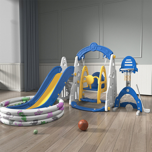 Vente flash Aire de jeux pour enfants 6 en 1 combinée <span class=keywords><strong>avec</strong></span> balançoire et <span class=keywords><strong>piscine</strong></span> à balles de basket-ball Glissade en plastique pour bébé d'intérieur pour enfants - Product Image 1