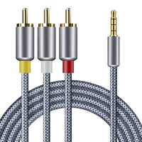 Câble audio vidéo professionnel plaqué or 3,5 mm mâle vers 3 RCA mâle stéréo avec blindage tressé pour haut-parleurs