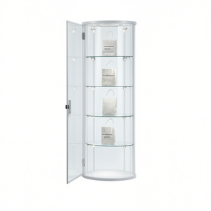 Vitrina Ovalada de Vidrio Templado 64x44x190cm Blanco Brillante con Puerta con Cierre y Bisagras, Iluminación LED y Estantes Ajustables - Product Image 2