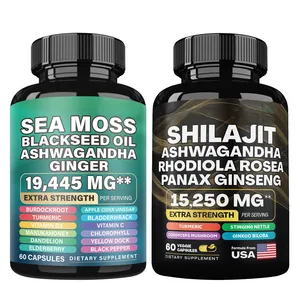 Private Label Sea Moss Shilajit Black Seed Oil Ashwagandha Turmeric Bladderwrack Burdock Ginger Herbal Supplements Capsules