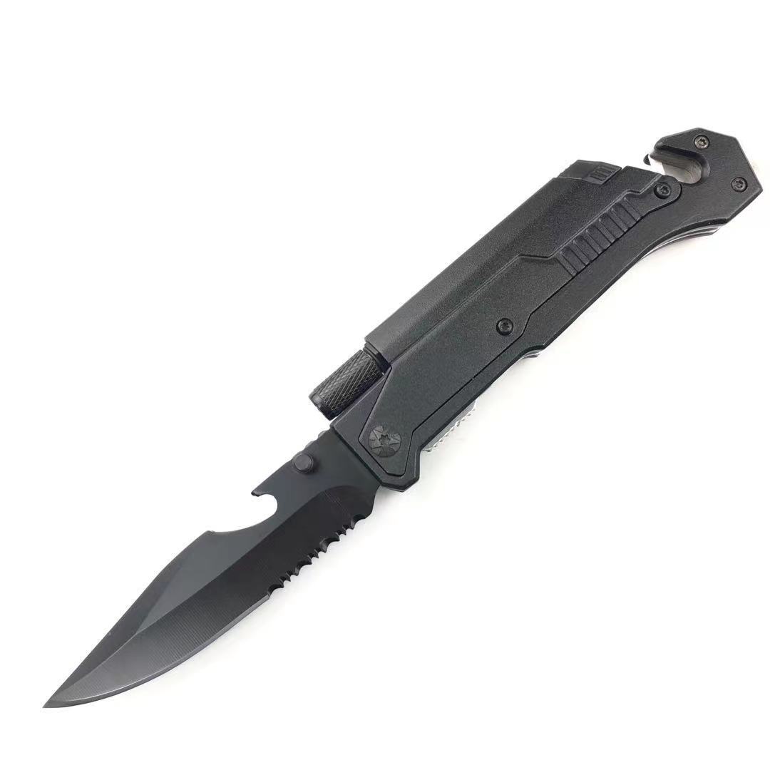 Tactical quick opening folding knives multifunction survival pocket knife with Lighter and LED Light