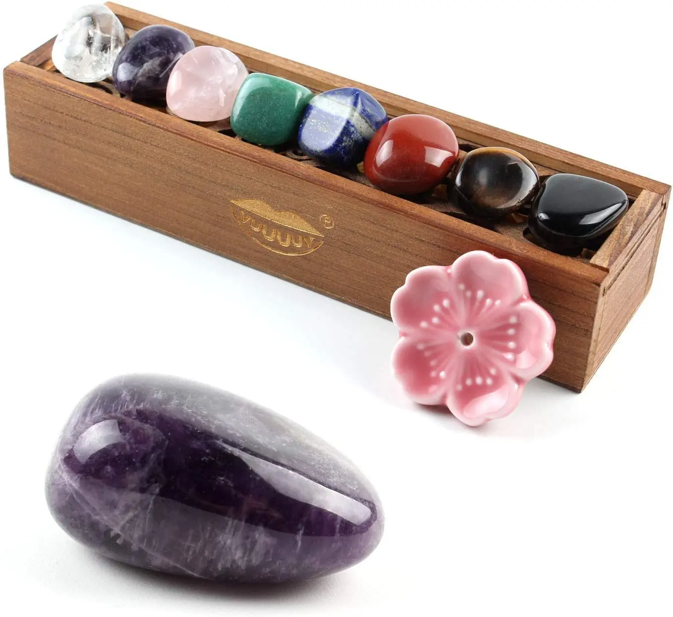 Wholesale Crystal Raw Stone Set Wooden Box 7 Chakra Stone Kit For Meditation
