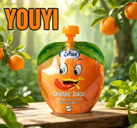Sachets souples à bec verseur réutilisables, anti-fuite, de qualité alimentaire, en forme de fruit (orange), imprimés sur mesure, pour jus de fruits, vente en gros, OEM&ODM