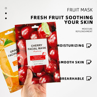 Masque Visage en Tissu Hydratant OEM Kiwi, Orange et Citron Vert, Masque Éclaircissant Myrtille, Masque Facial Hydratant Cerise Infusé aux Fruits