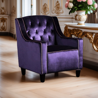 Fauteuil Club d'Appoint Capitonné en Velours avec Passepoil et Clous Décoratifs, Meuble de Loisirs Design pour la Maison, Chambre ou Appartement