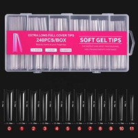 Boîte de 240 Pièces de Faux Ongles Ballerine XXL Très Longs à Presser, Capsules Américaines en Gel Souple à Couverture Complète pour Nail Art