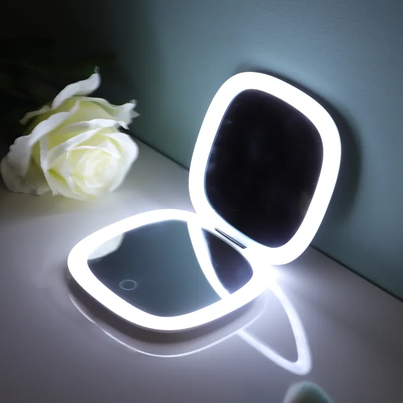 Touch Screen Portable Flexible Cute Cosmetic Make Up Vanity With Led Lights Branded Pocket Makeup Hand Held Mirror