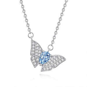 Collar de Mariposa con 9 Delicadas Piedras Naturales en Forma de Pera de 4*6mm, Brillantes, en Plata de Ley 925, para Mujer, Ideal para Banquetes y Fiestas - Product Image 1