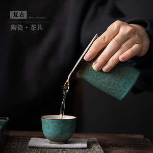Juego de té de cerámica retro estilo Kung Fu con tetera, tazas y bandeja para uso en el hogar u oficina, cerámica Dehua, estilo simple. - Product Image 3