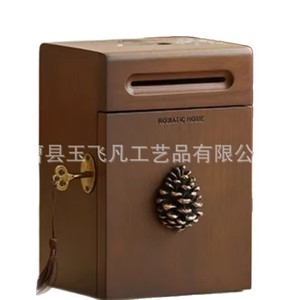 Solid Wood Money <b>Box</b> Square With <b>Lock</b> Storage <b>Box</b> For Children 13x12x19cm - Product Image 5