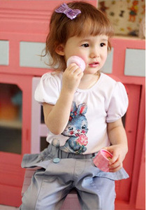 Wholesale Children Clothing Wear Cute Short Sleeve Cotton <b>T</b>-<b>Shirt</b> With <b>Rabbit</b> Printed Kids Girls From Chinese Supplier - Product Image 4