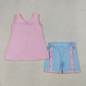 Wholesale Girls 2Pcs Sleeveless Tank Top and Shorts Set with <b>Big</b> <b>Bow</b> Solid Color Cotton Casual Wear Summer Outfits - Product Image 5