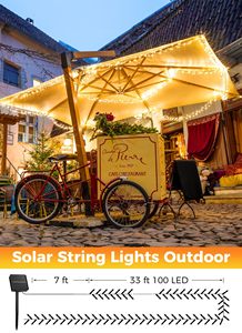 Guirlandes solaires d'extérieur étanches, 8 modes, IP65, lumières de Noël alimentées par l'énergie solaire, blanc chaud, pour la décoration d'arbres, de fêtes et de jardins - Product Image 3