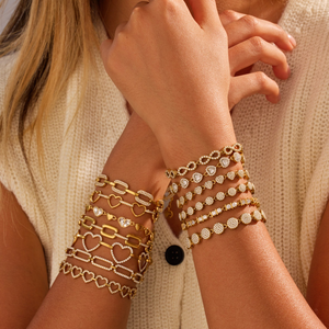 Bracelet en acier inoxydable rond en forme de cœur avec zircone, couleur inaltérable, best-seller, bracelet plaqué or haut de gamme - Product Image 1